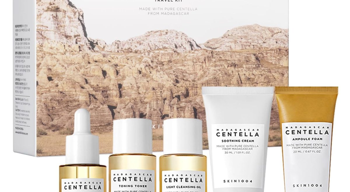 Skin1004 Madagascar Centella Travel Kit 5pcs Full Routine helps calm, hydrate, and refresh sensitive skin with a simple Korean skincare routine.
